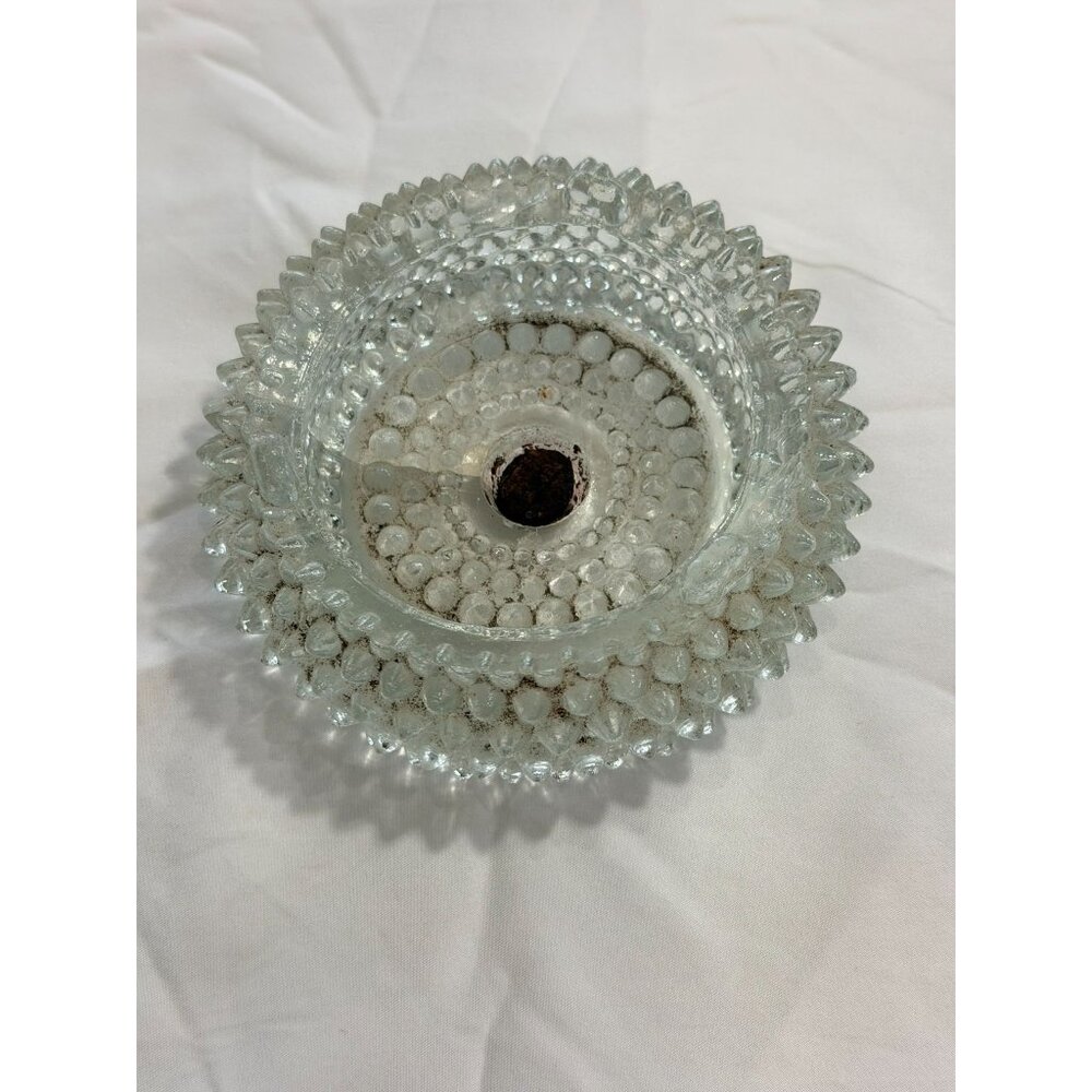 Vintage Clear Glass Hobnail Cigar Ashtray With Central Slot For Resting Cigars